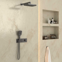 Душевой комплект VSFW-422T1GM встраиваемый, термостатический, 2 режима, вороненая сталь - Gidratop.ru изображение