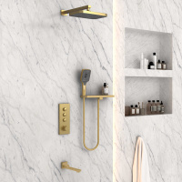 Душевой комплект VSFW-431T1RBG встраиваемый, термостатический, 3 режима, брашированное золото - Gidratop.ru изображение