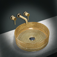 Раковина стеклянная Vincea VBS-5GL05, 400*400*125, накладная, цвет золото - Gidratop.ru изображение