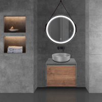 База под накладную раковину Mesa 600 подвесная, 1 выкатной/1 скрытый ящик soft close, T.Oak + Beton - Gidratop.ru изображение