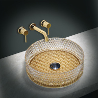 Раковина стеклянная Vincea VBS-5GL04, 400*400*125, накладная, цвет прозрачный/золото - Gidratop.ru изображение