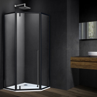 Душевой уголок Penta VSP-3P100CLB, 1000*1000, черный, стекло прозрачное - Gidratop.ru изображение
