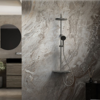 Душевая стойка Inspire VSFS-3I12TGM термостатическая с изливом, 30см верх.душ, вороненая сталь - Gidratop.ru изображение