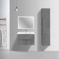 База под керамическую раковину Mia Slim 800 подвесная, 2 выкатных ящика soft close, Beton - Gidratop.ru изображение