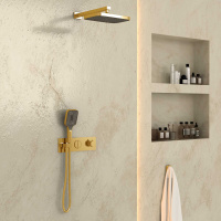 Душевой комплект VSFW-422T1BG встраиваемый, термостатический, 2 режима, брашированное золото - Gidratop.ru изображение