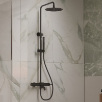 Душевая стойка Villa VSFS-1VL1MB с изливом, 25см верх. душ из нерж. стали, черный - Gidratop.ru изображение