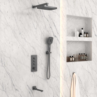 Душевой комплект VSFW-433T1GM встраиваемый, термостатический, 3 режима, вороненая сталь - Gidratop.ru изображение