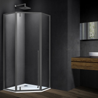 Душевой уголок Penta VSP-3P900CLGM, 900*900, вороненая сталь, стекло прозрачное - Gidratop.ru изображение