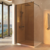 Душевая перегородка Walk-In VSW-1H100GSGM, 1000*2000, вороненая сталь, стекло янтарь - Gidratop.ru изображение