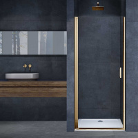 Душевая дверь Alpha VDP-3AL900CLG, брашированное золото, стекло прозрачное - Gidratop.ru изображение