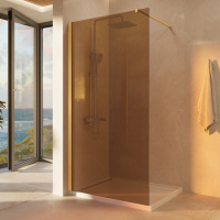 Душевая перегородка Walk-In VSW-1H100GSG, 1000*2000, матовый золотой, стекло янтарь - Gidratop.ru изображение