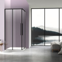 Душевой уголок Slim-N VSS-4SN9010CLB, 1000*900, черный, стекло прозрачное - Gidratop.ru изображение