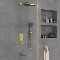 Душевой комплект VSFW-433T1BG встраиваемый, термостатический, 3 режима, брашированное золото - Gidratop.ru изображение