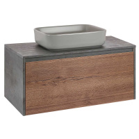 База под накладную раковину Mesa 1000 подвесная, 1 выкатной/1 скрытый ящик soft close, T.Oak + Beton - Gidratop.ru изображение