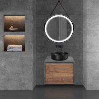 База под накладную раковину Mesa 600 подвесная, 1 выкатной/1 скрытый ящик soft close, T.Oak + Beton - Gidratop.ru изображение