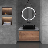 База под накладную раковину Mesa 800 подвесная, 1 выкатной/1 скрытый ящик soft close, T.Oak + Beton - Gidratop.ru изображение