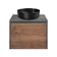 База под накладную раковину Mesa 600 подвесная, 1 выкатной/1 скрытый ящик soft close, T.Oak + Beton - Gidratop.ru изображение