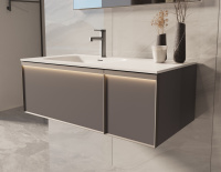 База под раковину Elise 1000 подвесная, левая, 2 выкатных ящика soft close, серый матовый - Gidratop.ru изображение