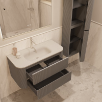 База под раковину Alto 1000 подвесная, 2 выкатных ящика soft close, светло-серый матовый - Gidratop.ru изображение