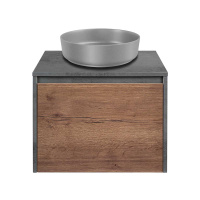 База под накладную раковину Mesa 600 подвесная, 1 выкатной/1 скрытый ящик soft close, T.Oak + Beton - Gidratop.ru изображение