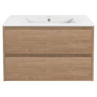 База под раковину Gio 800 подвесная, 2 выкатных ящика soft-close, N.Oak - Gidratop.ru изображение