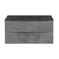 База под керамическую раковину Mia 1000 подвесная, 2 выкатных ящика soft close, Beton - Gidratop.ru изображение