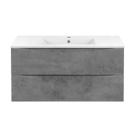 База под керамическую раковину Mia 1000 подвесная, 2 выкатных ящика soft close, Beton - Gidratop.ru изображение
