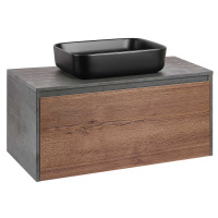 База под накладную раковину Mesa 1000 подвесная, 1 выкатной/1 скрытый ящик soft close, T.Oak + Beton - Gidratop.ru изображение