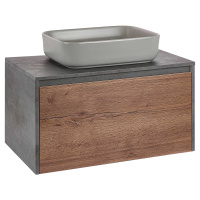 База под накладную раковину Mesa 800 подвесная, 1 выкатной/1 скрытый ящик soft close, T.Oak + Beton - Gidratop.ru изображение