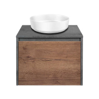 База под накладную раковину Mesa 600 подвесная, 1 выкатной/1 скрытый ящик soft close, T.Oak + Beton - Gidratop.ru изображение