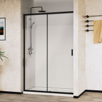 Душевая дверь City VDS-5CT150CLB, 1500, черный, стекло прозрачное - Gidratop.ru изображение