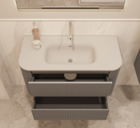 База под раковину Alto 1000 подвесная, 2 выкатных ящика soft close, светло-серый матовый - Gidratop.ru изображение