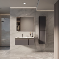 База под раковину Elise 1000 подвесная, левая, 2 выкатных ящика soft close, серый матовый - Gidratop.ru изображение