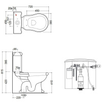 Унитаз 72х38.5см., моноблок, слив в пол, ручка смыва справа, цвет: белый - Gidratop.ru изображение