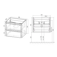 База под раковину Vico 600 подвесная, 2 выкатных ящика soft close, G.White - Gidratop.ru изображение