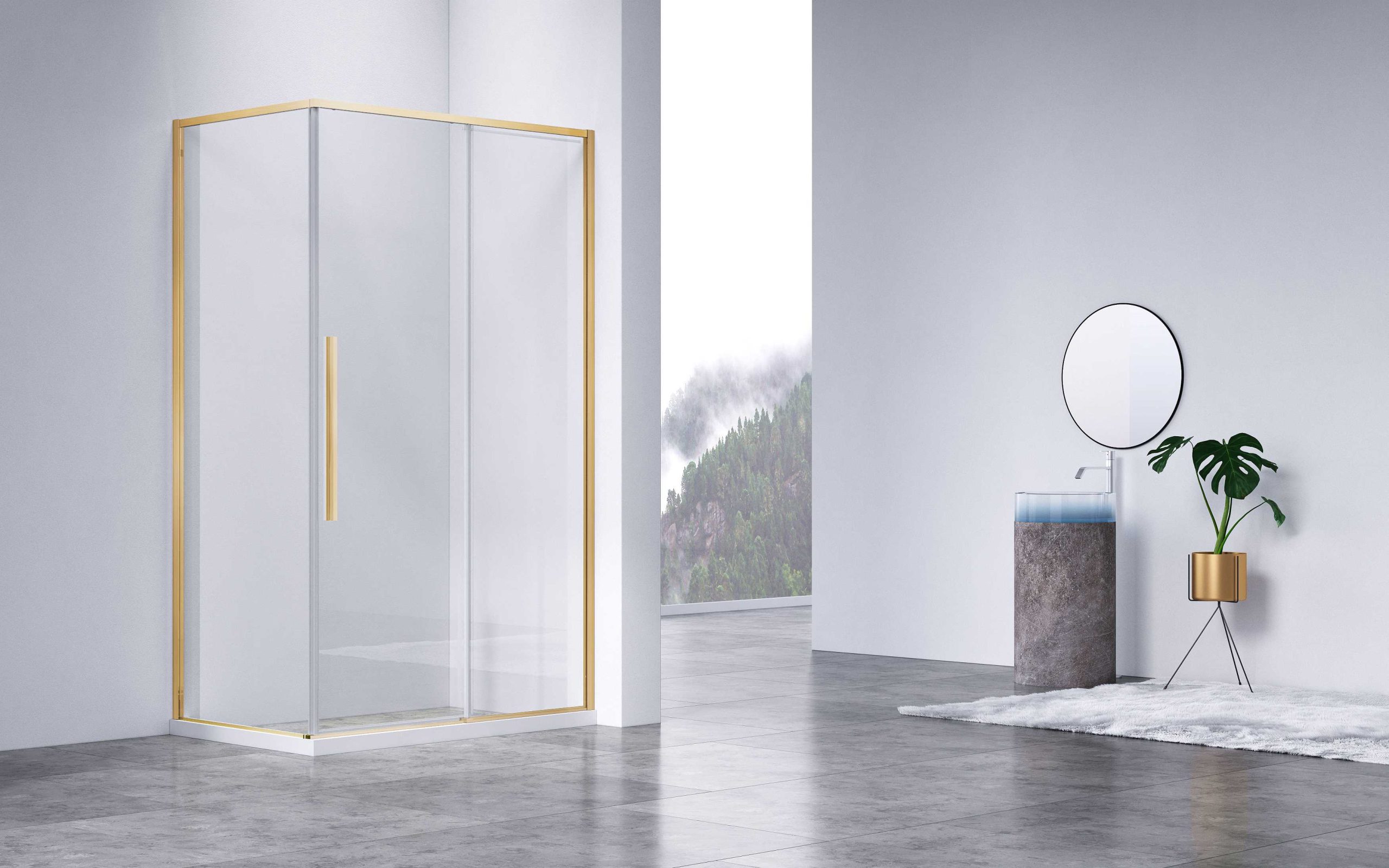 Душевой уголок Slim-N VSR-4SN8012CLG, 1200*800, брашированное золото, стекло прозрачное - Gidratop.ru изображение