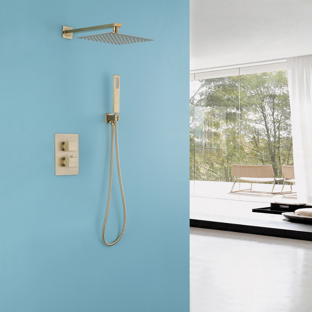 Душевая система ABBER Daheim AF8251G скрытого монтажа без излива, термостат, золото матовое - Gidratop.ru изображение