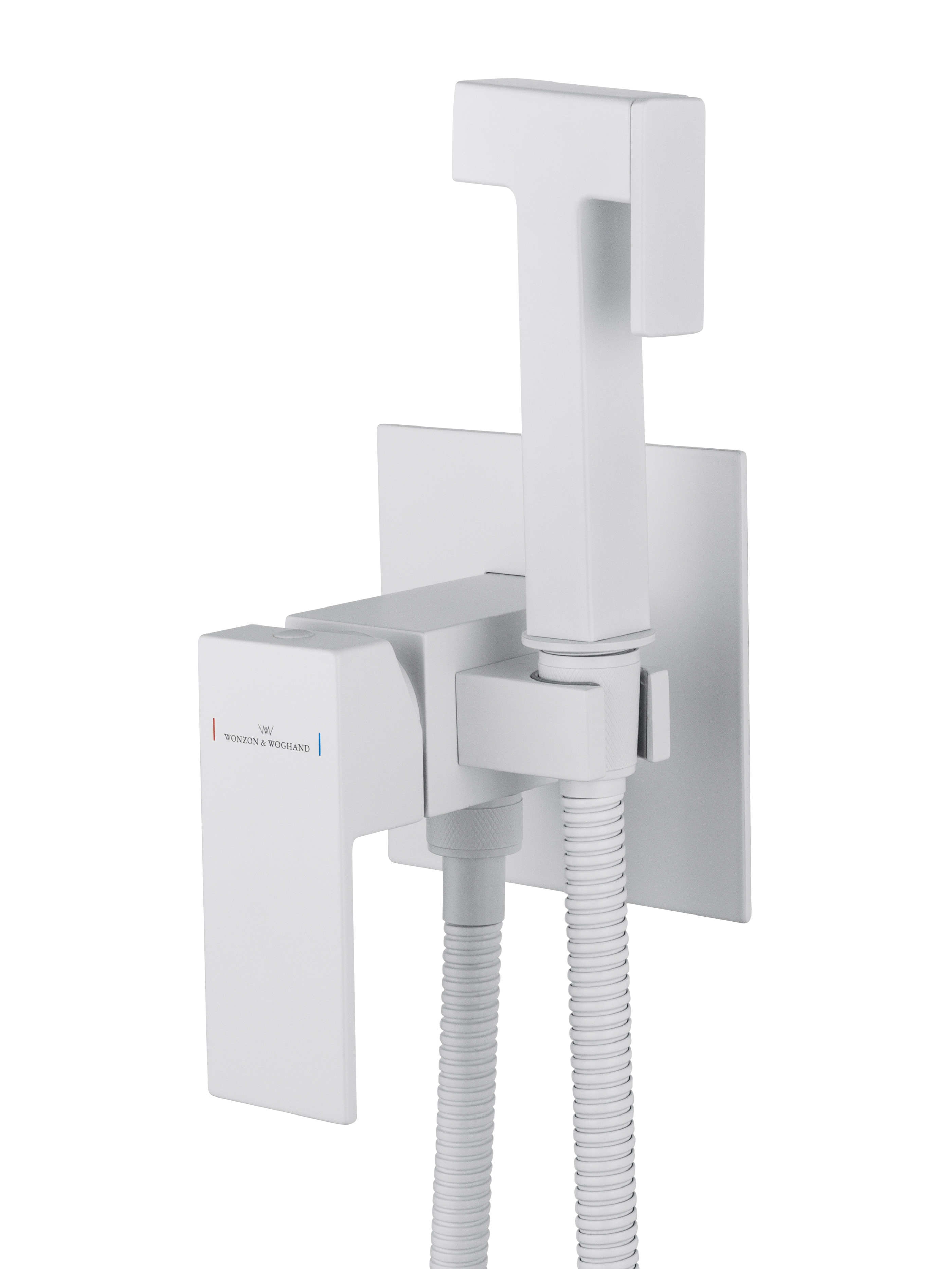 Смеситель с гигиеническим душем встраиваемый WONZON & WOGHAND CUBE, Белый матовый (WW-88829016-MW) - Gidratop.ru изображение