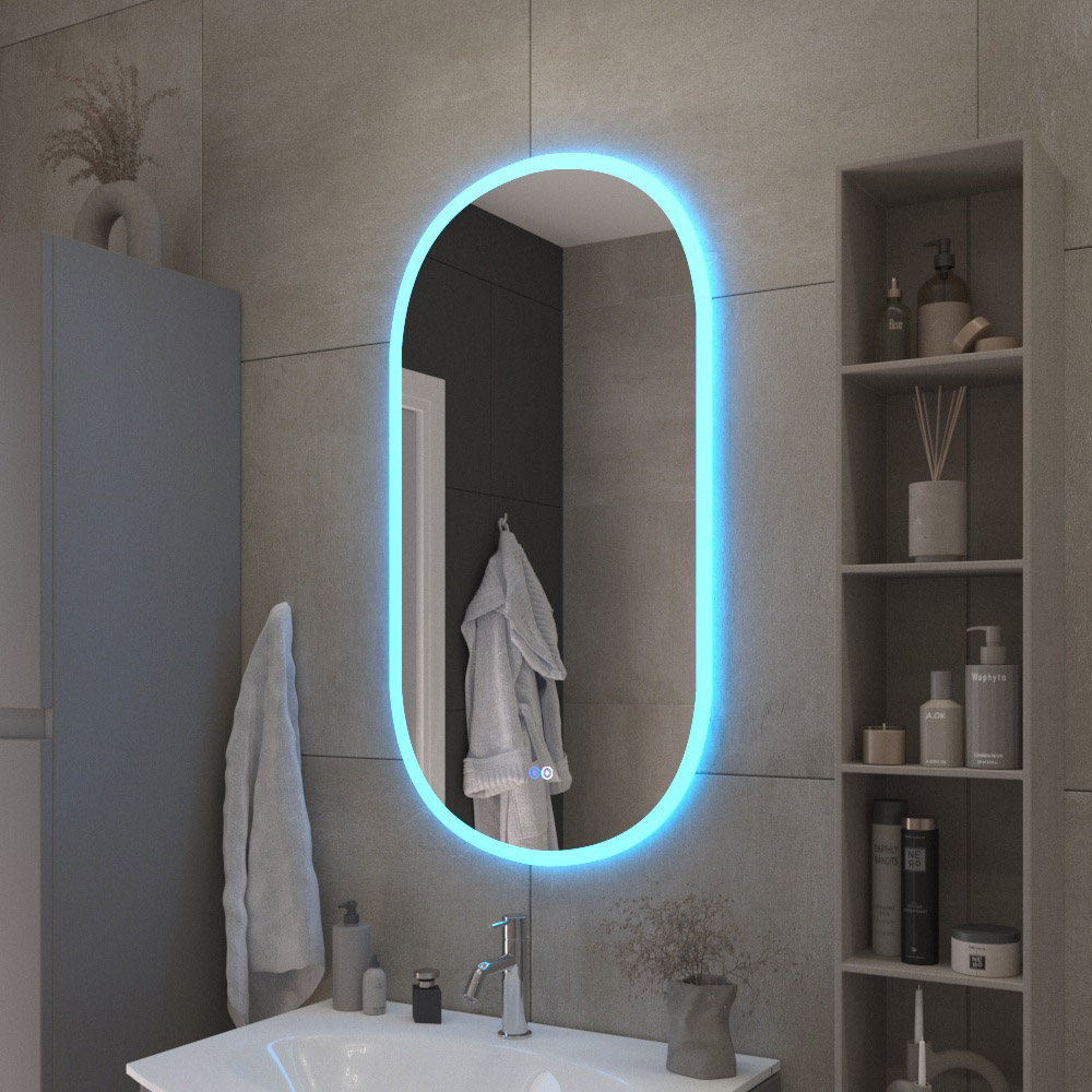 ELLISSE Зеркало с контурной разноцветной подсветкой RGB и сенсорным выключателем, CZR-SPC-ELS-500-950-RGB-TCH, 12V, 220-240V, 500x950 - Gidratop.ru изображение