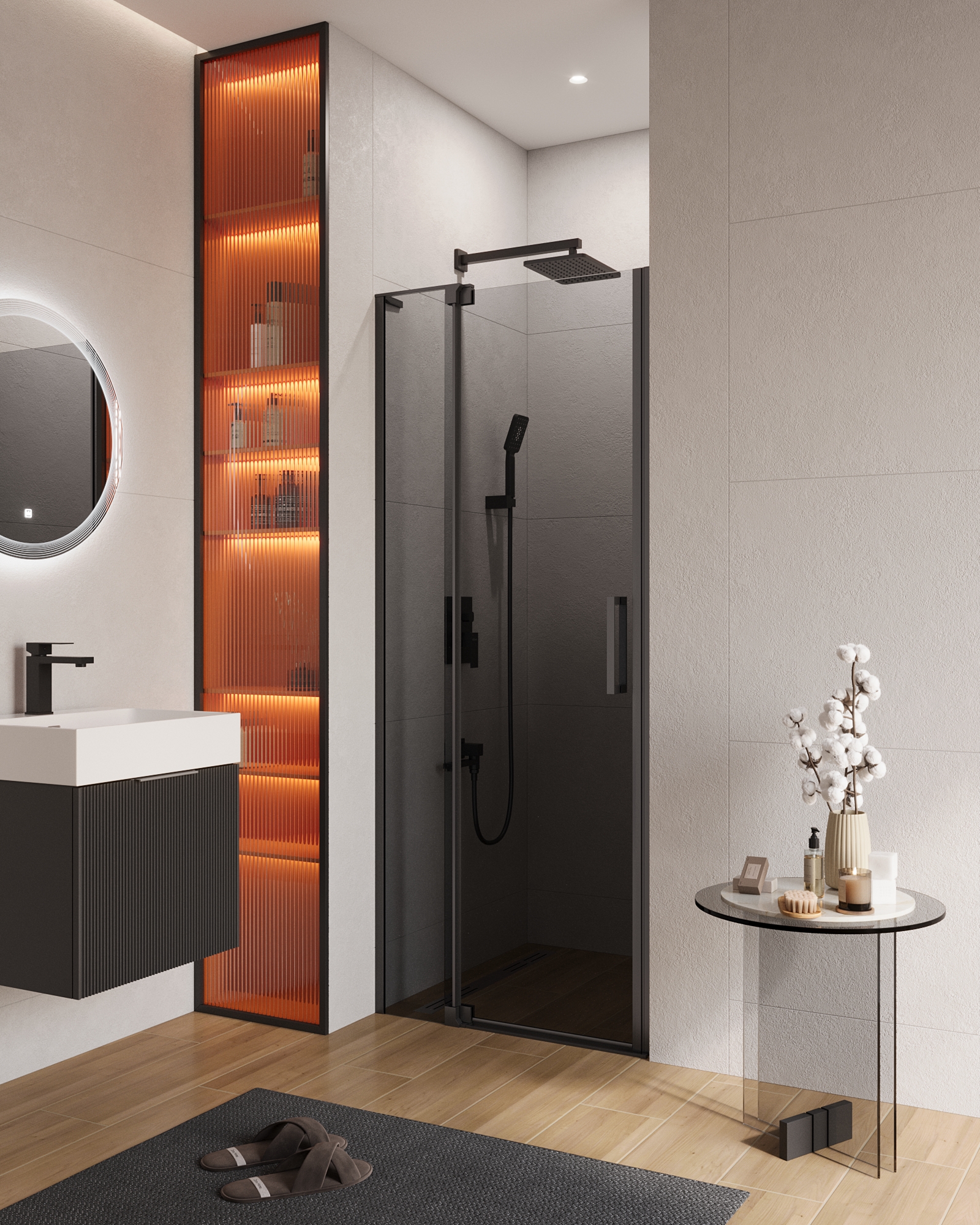 Душевая дверь в нишу CEZARES SLIDER-B-1-70/80-GRIGIO-NERO - Gidratop.ru изображение