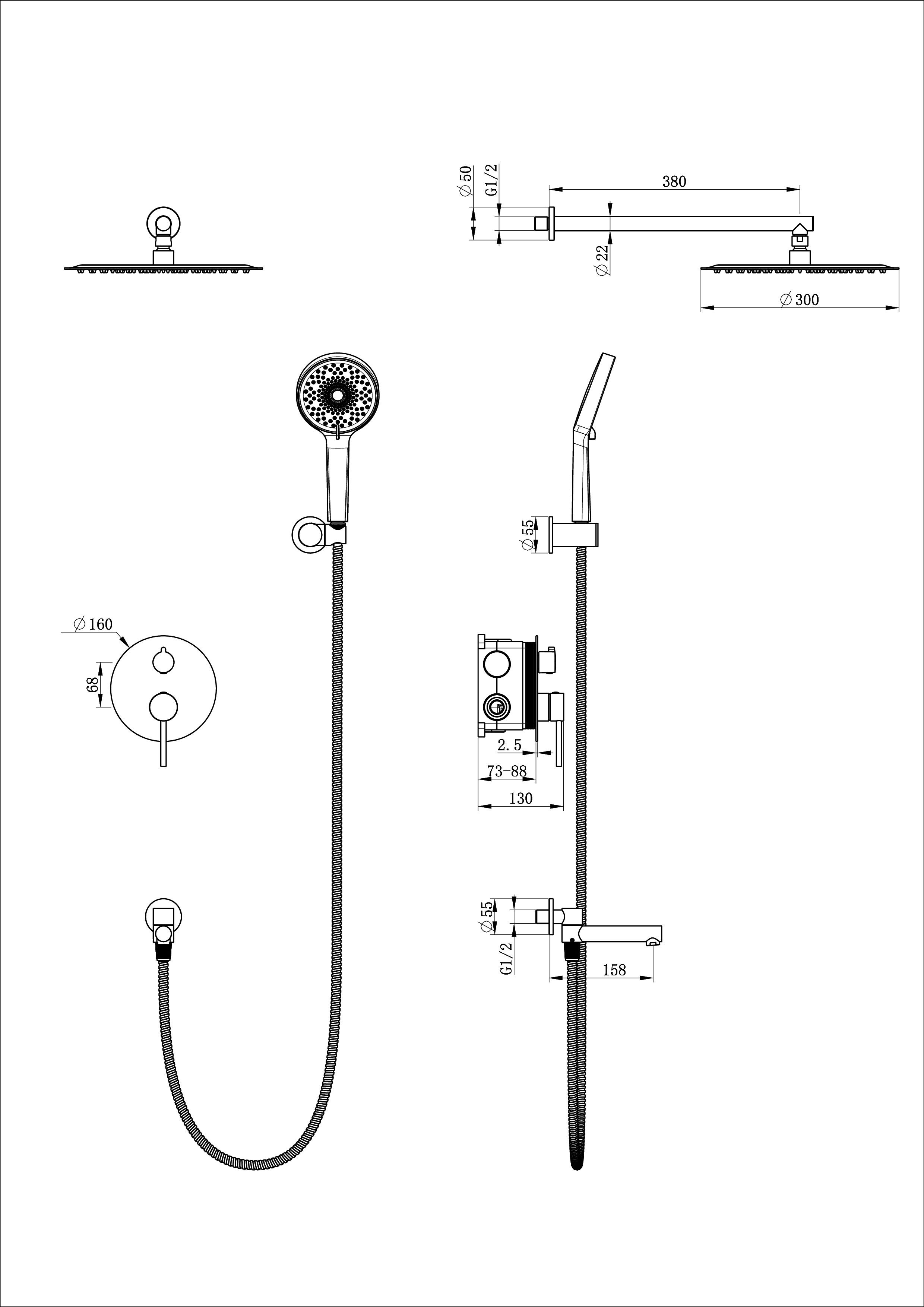 Душевая система встраиваемая WONZON & WOGHAND STICK, Брашированное золото (WW-88939017- BG) - Gidratop.ru изображение