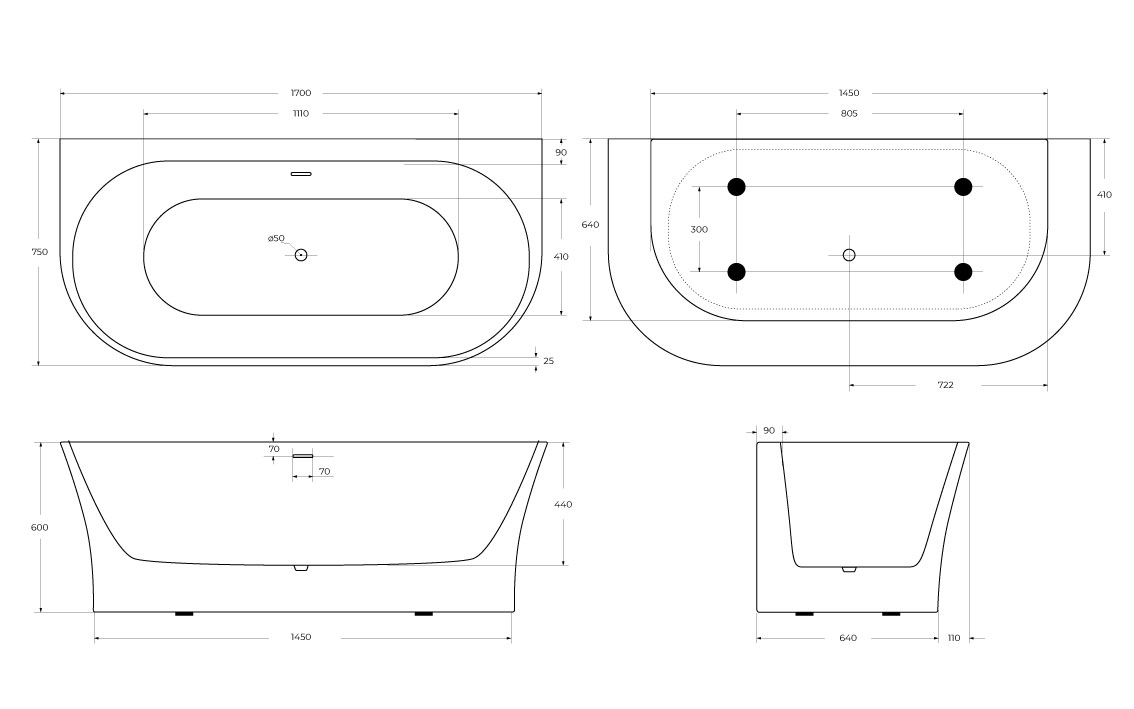 Акриловая ванна BELBAGNO BB711-1700-750 - Gidratop.ru изображение