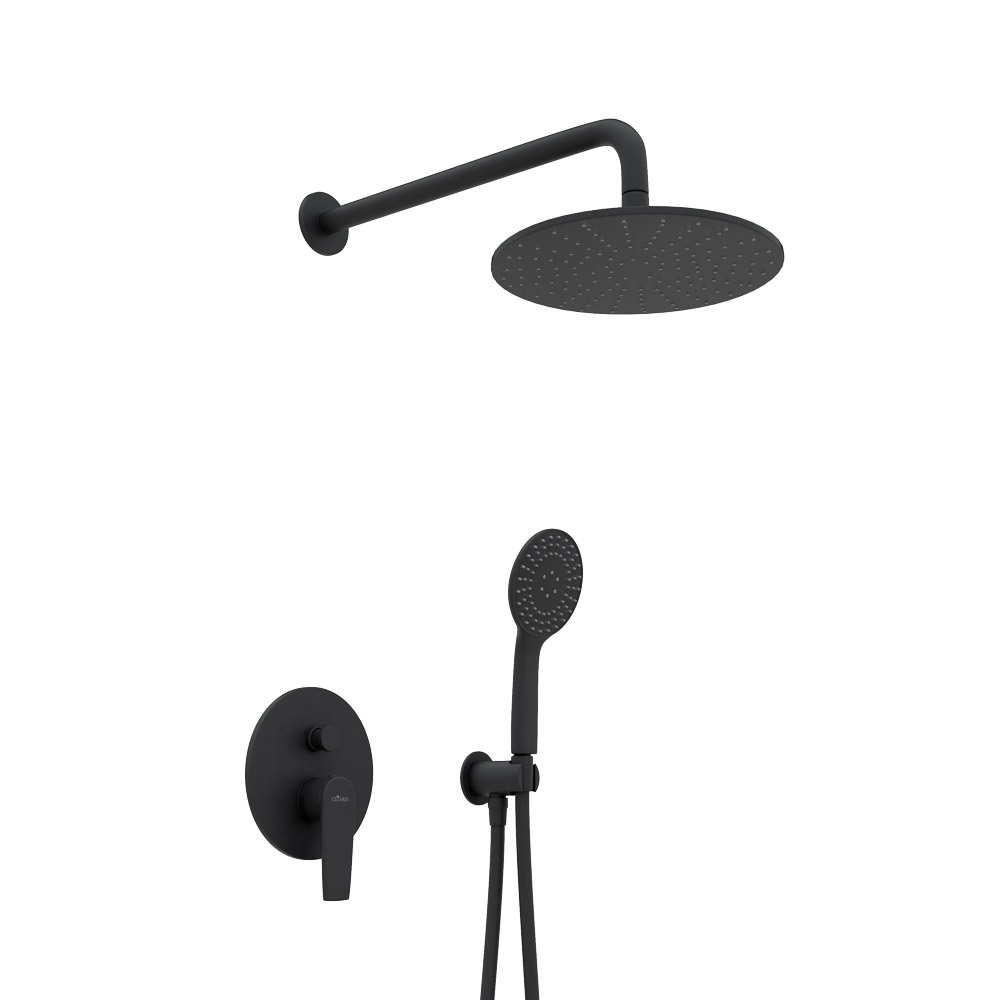 NAUTIC-DSIP-NOP Душевая система с переключателем для верхнего и ручного душа, верхний душ из стены, диаметр 25 см, верхняя лейка металл, исполнение Чёрный матовый - Gidratop.ru изображение