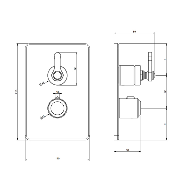 GESSI VENTI20 смеситель встраиваемый, термостатический, с переключателем на 2 положения, внешняя часть, цвет Nickel PVD - Gidratop.ru изображение