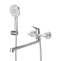 UNIQUE Смеситель для ванны и душа с длинным изливом в комплекте с ручным душем, шлангом и держателем, хром UNIQUE-VASM-L-CRM - Gidratop.ru изображение