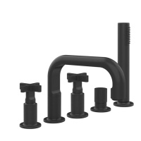 GESSI INCISO смеситель для ванны на 5 отверстий с изливом, переключателем, ручным душем и шлангом 1,50 м, цвет: Black XL - Gidratop.ru изображение