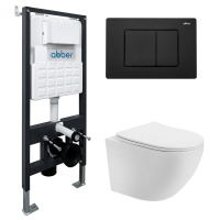 Комплект подвесной унитаз ABBER Bequem AC1100T белый с инсталляцией AC0105 и кнопкой AC0120MB черный матовый - Gidratop.ru изображение
