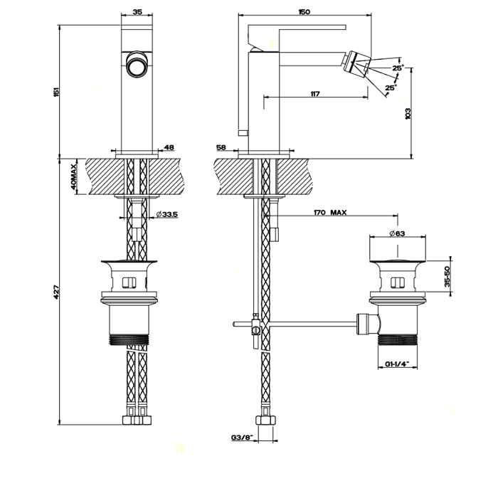 Gessi Rettangolo смеситель для биде на 1 отверстие, с донным клапаном, цвет: хром - Gidratop.ru изображение