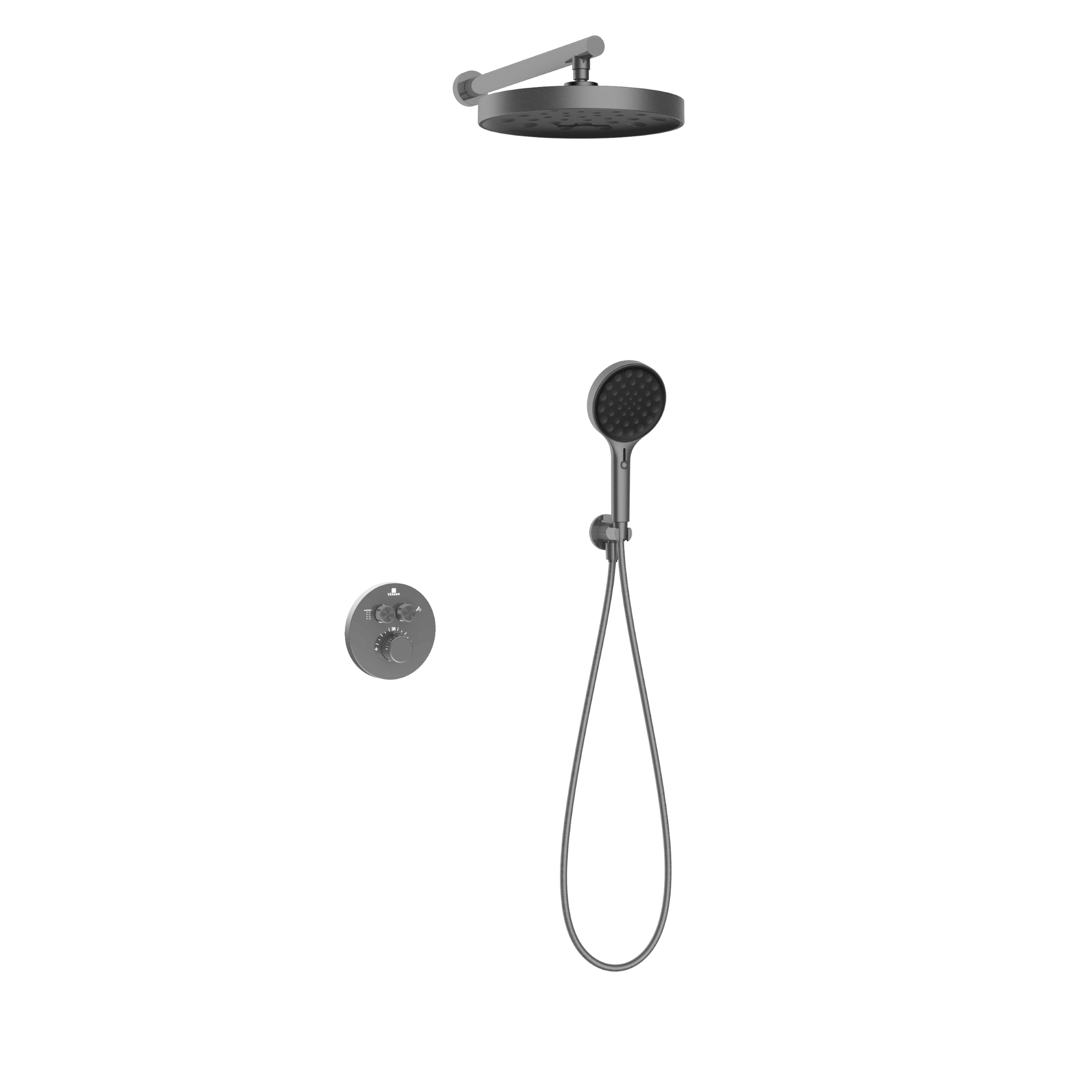 Душевой комплект Inspire VSFW-3I22MT2GM встраиваемый, термостат, двухрежимный, вороненая сталь - Gidratop.ru изображение