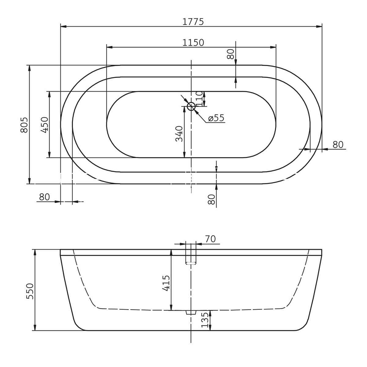 Акриловая ванна BELBAGNO BB12-1775 - Gidratop.ru изображение